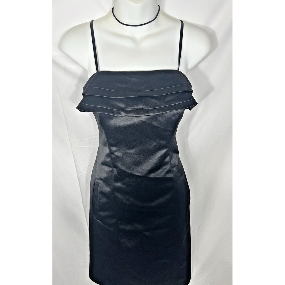 Vintage BCBG‎ Black Satin Mini Dress 90s Thin Strap Dark Romantic Y2K Vamp